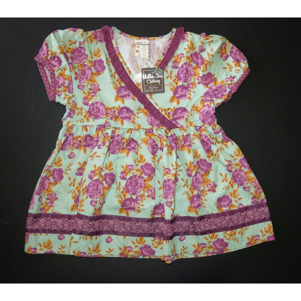 NEW Matilda Jane girls 12 shirt Secret Fields Lilac bouquet wrap top purple aqua